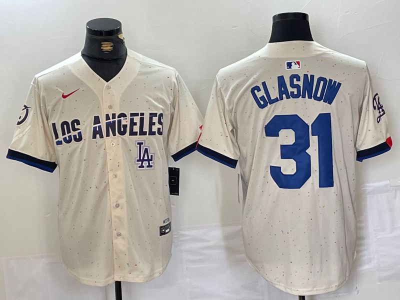 Men Los Angeles Dodgers #31 Glasnow Cream Fashion Nike Game MLB Jersey style 1